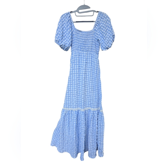 Mable Leah Maxi Blue Gingham Plaid Sz Small Dress - Picture 4 of 6